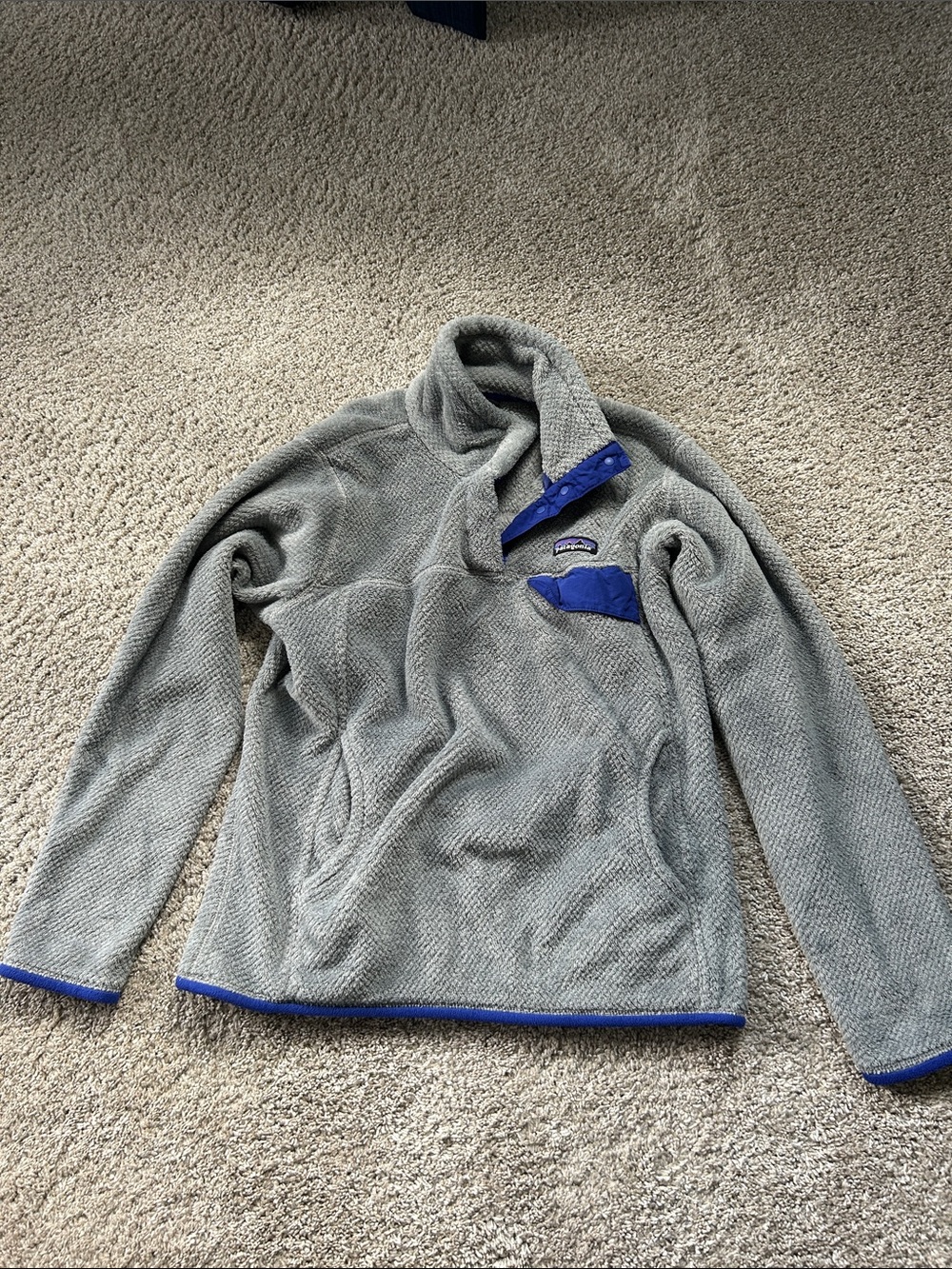 Patagonia Gray Fleece Pullover with Blue Trim